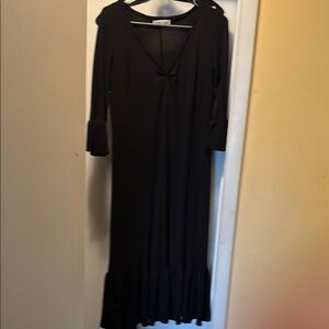 Elegant Black Maxi Dress with V-Neck and Bell Sleeves